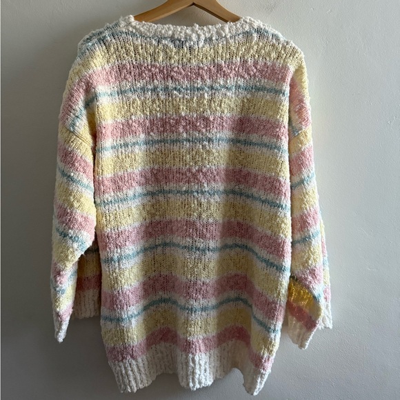 Vtg Allison Smith II Sherbet / Pastel Striped Sweater, Textured Yarn, Size Large - Picture 16 of 16